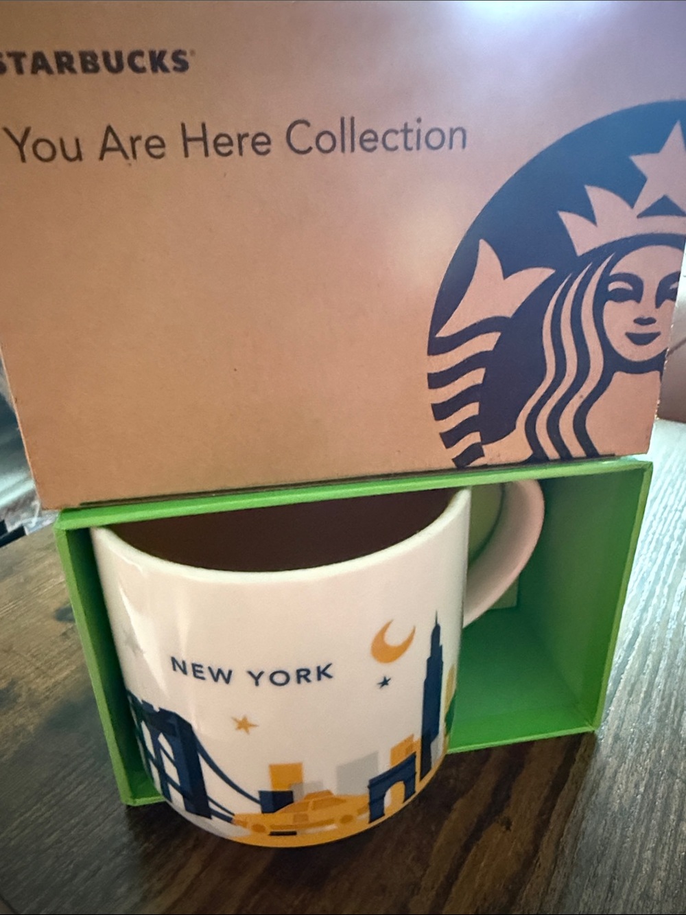 Starbucks White Mug with Blue and Yellow New York Skyline
